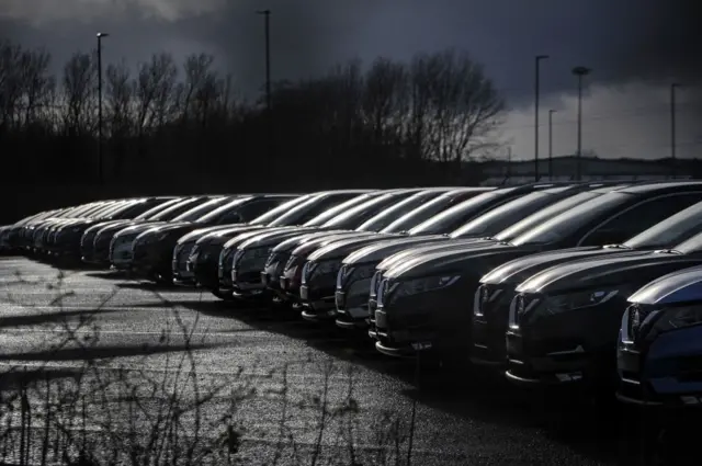 Nissan cars are pictured, parked in a lot at its' Sunderland plant in north east England
