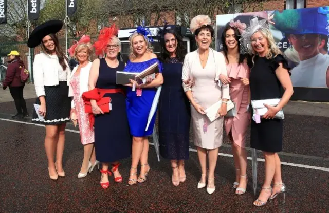 Women arriving at Aintree Racecourse for Ladies Day