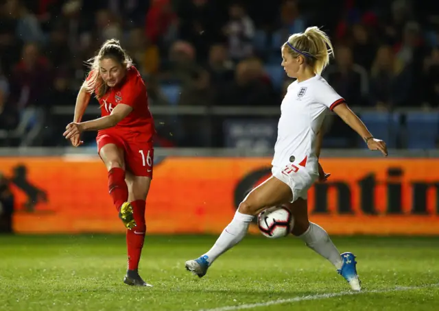 Janine Beckie of Canada shoots