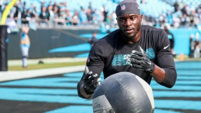 Efe Obada seen during an NFL training session