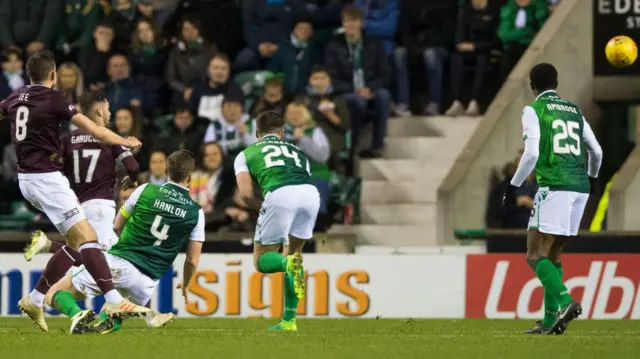 Olly Lee scores against Hibs in December