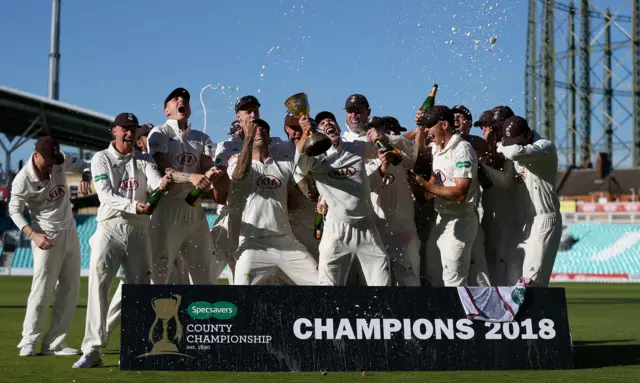 Surrey celebrate their 2018 title win