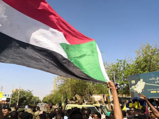 Protester waving a flag