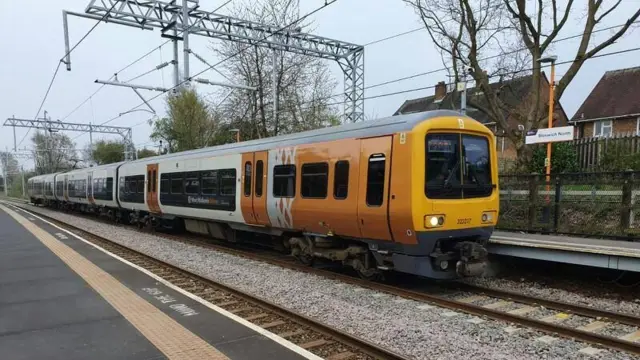 Electric train on the line