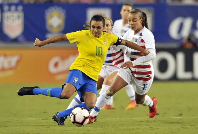 Marta in action for Brazil against United States