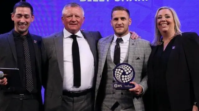 Sheffield United manager Chris Wilder and striker Billy Sharp (both centre) were among the winners at the EFL Awards