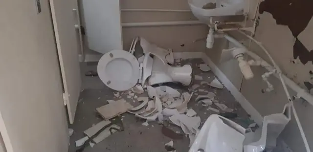 Smashed toilet