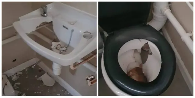 Smashed toilet