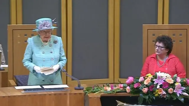 The Queen addressing the Welsh Assembly in 2016, whose members have to pledge allegiance to her