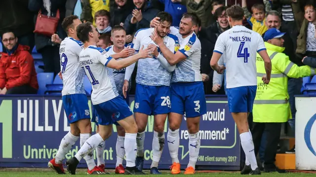 Tranmere celebrate opening goal against Forest Green