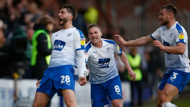 Tranmere celebrate Ollie Banks' goal