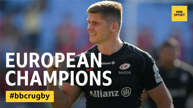 A graphic which says 'European Champions' over a picture of Owen Farrell celebrating