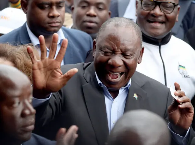 President of South Africa"s governing African National Congress, Cyril Ramaphosa, arrives to cast his ballot at a polling station for the country"s parliamentary and provincial elections, in Soweto, Johannesburg, South Africa, May 8, 2019.