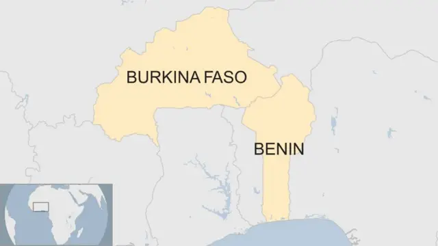 Map showing location of Benin and Burkina Faso