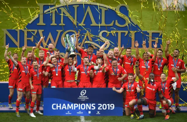 Saracens with the trophy