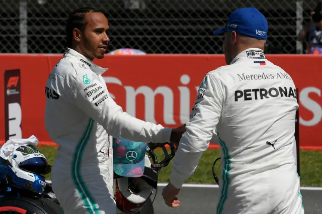 Mercedes' Lewis Hamilton and Valtteri Bottas