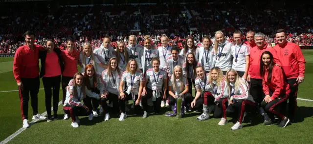 Manchester United women on the Old Trafford pitch