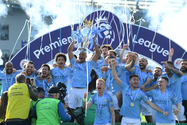 City lift the Premier League trophy