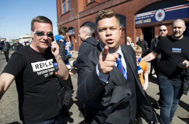 Wrestler Grado outside Ibrox