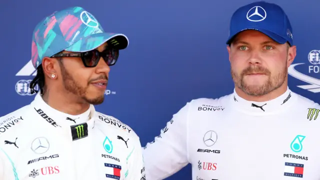 Mercedes' Valtteri Bottas and Lewis Hamilton