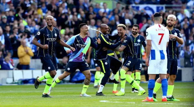 Manchester City celebrate winning the Premier League