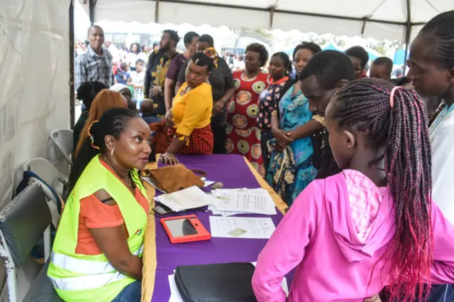 People are seen being registered for Huduma Namba, Kenyas National Integrated Identity Management System in Nakuru Town.