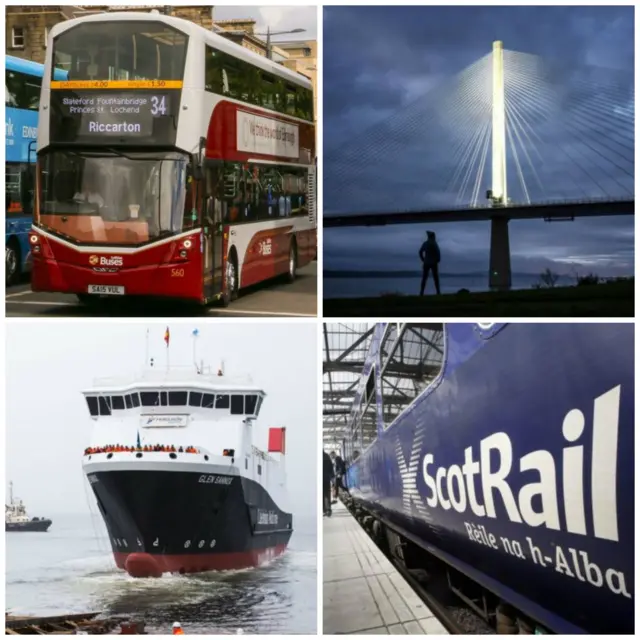 Bus, ferry, train, Queensferry Crossing