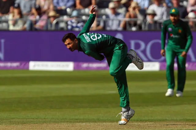 Junaid Khan bowls during the third One Day International (ODI) cricket match between England and Pakistan