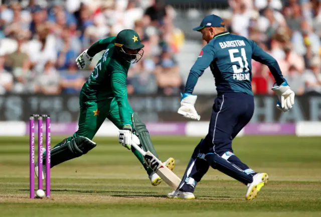 England's Jonny Bairstow attempts a run out