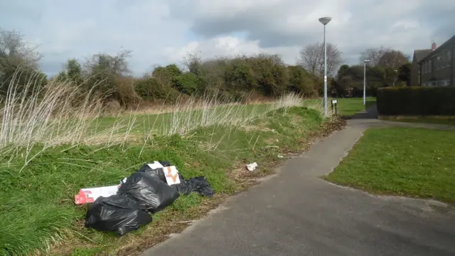 Rubbish dumped next to a path