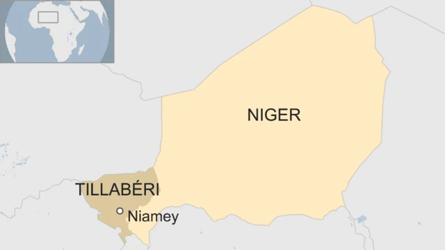 A maps howing the location of Niamey and the Tillabéri region