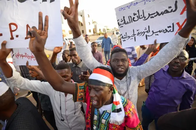 Protesters shouting and holding up placards