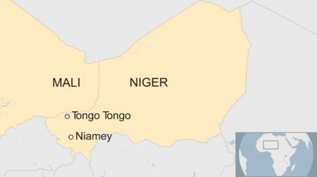 Map showing location of Niger and Togo Togo