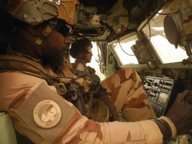 French soldiers in a vehicle