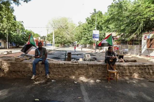 Sudanese protesters use barricades to block main roads as they gather to protest over killing of protestors in Khartoum, Sudan on May 14, 2019.