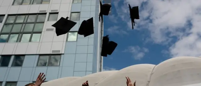 Mortar boards thrown in the air