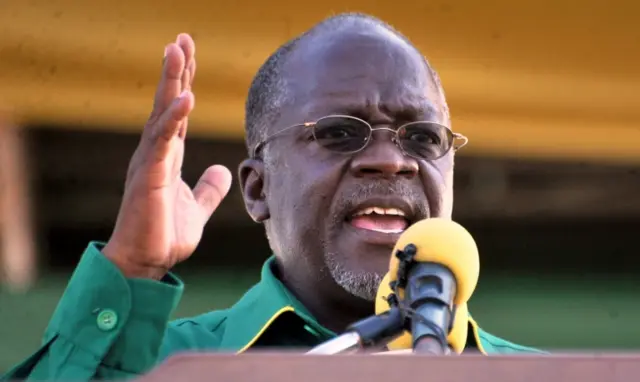 Tanzania"s ruling Chama Cha Mapinduzi (CCM) presidential candidate John Pombe Magufuli addresses a campaign rally at Jangwani grounds in Dar es Salaam, October 23, 2015.