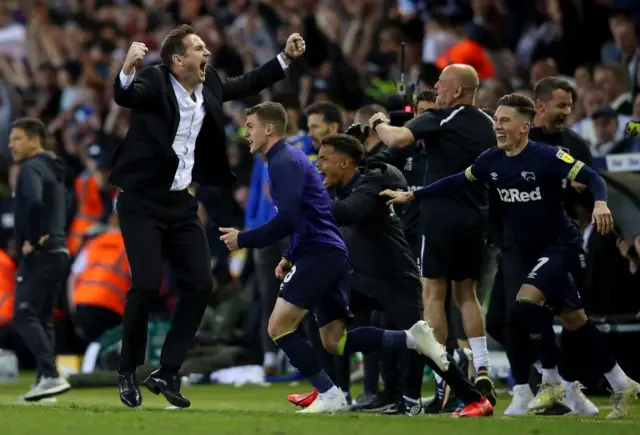 Derby County celebrations after beating Leeds United