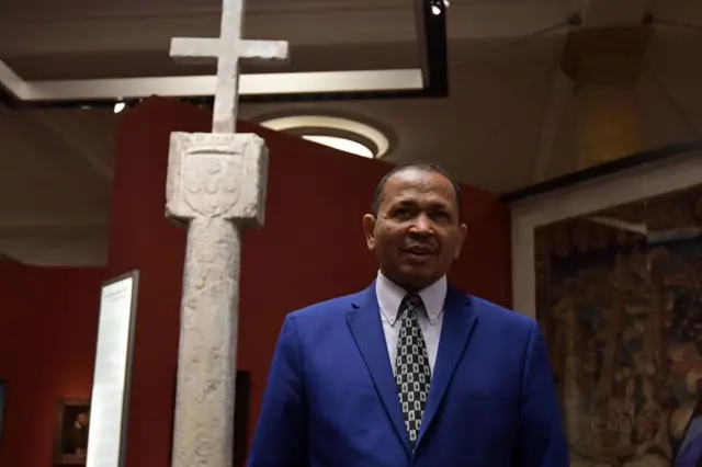 Ambassador Andreas Guibeb of Namibia pictured in Germany with the Stone Cross