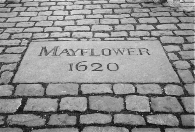 Mayflower memorial stone in Plymouth