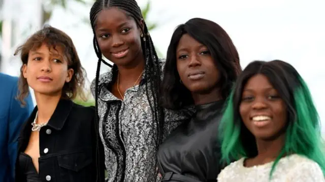 Atlantics director Mati Diop and (l-r) actors Mame Sane, Nicole Sougou and Mariama Gassama