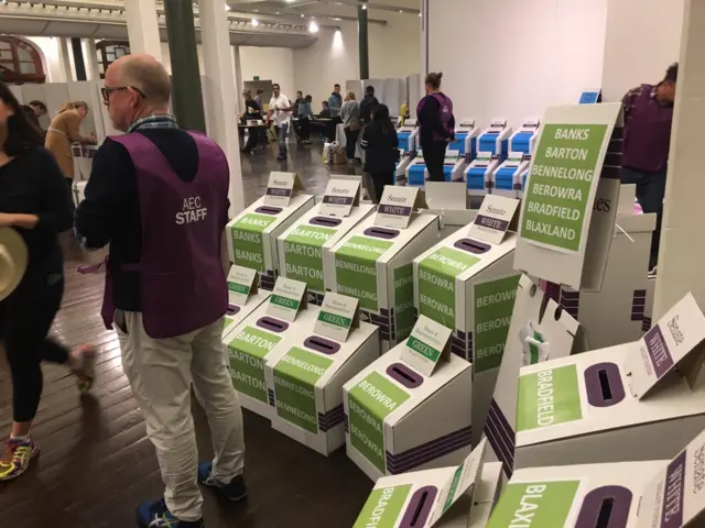 Ballot boxes in Sydney Town Hall