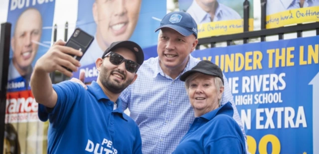 Peter Dutton with supporters on election day