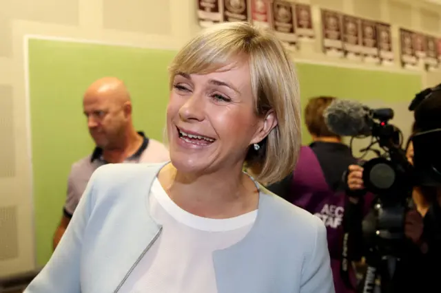 Zali Steggall smiling at the polling booth