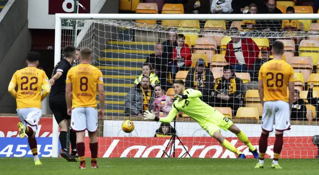 Mark Gillespie kept out Ryan Hardie's penalty kick at Fir Park