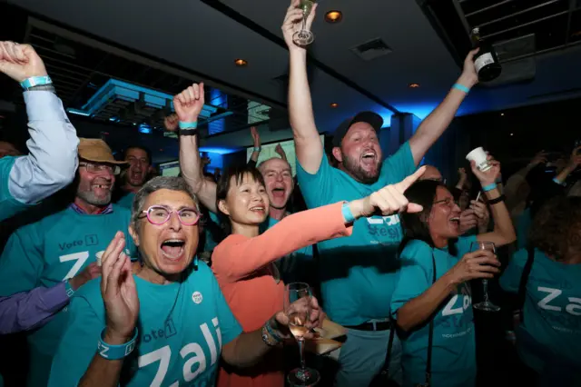 Exuberant supporters for Zali Steggall celebrate her victory