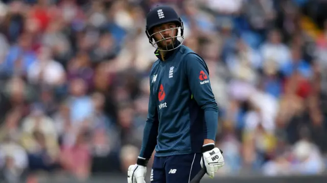 James Vince of England walks off after being dismissed