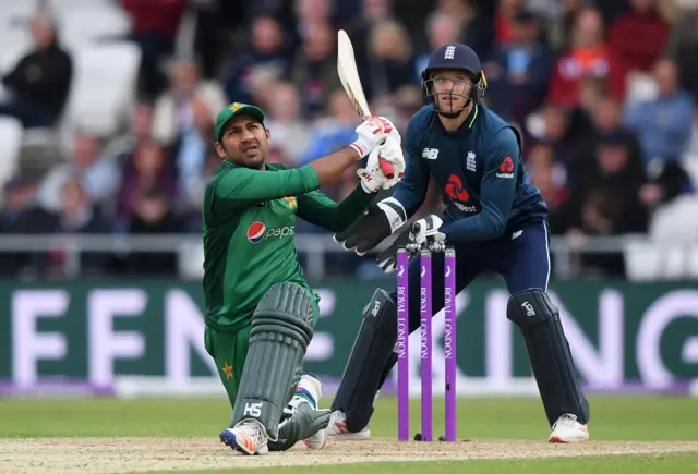 Sarfaraz Ahmed of Pakistan bats