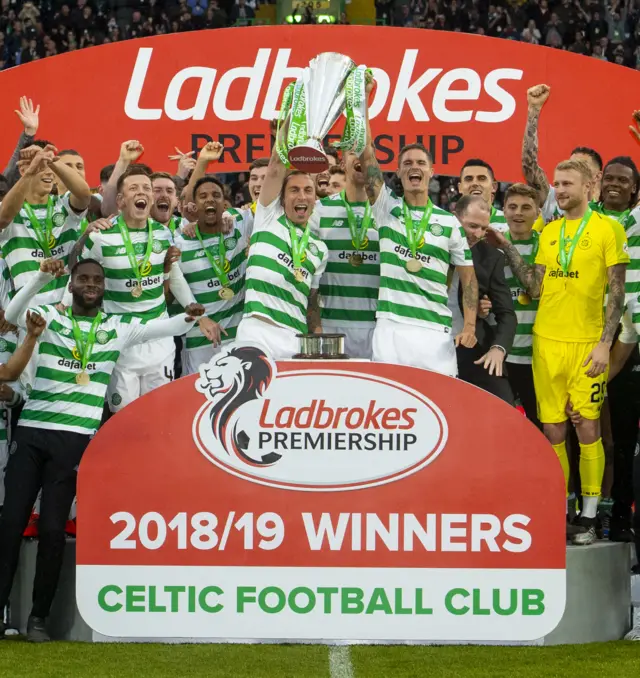 Celtic celebrate the Premiership title