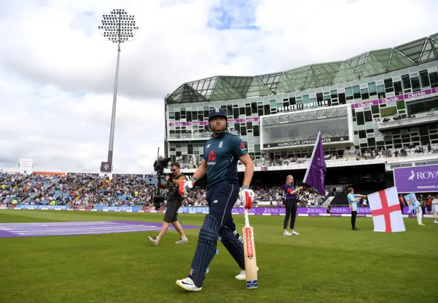 Jonathan Bairstow of England walks out to bat ahead of the 5th One Day International between England and Pakistan